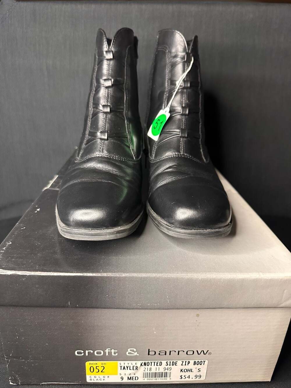 No.51 Croft & Barrow Taylour Black Leather Side Zip Ankle Boots
